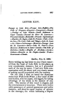 Passage on Lake Erie - The Falls of Niagara - Passage on Lake Ontario - Descend the River St. Lawrence - Falls - Montreal - Quebec - Indians - Remarks on the People - Timber Trade - Covernment - Climate,