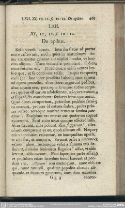 LXII. XI, 10, 11. s. 10 - 12. De apibus