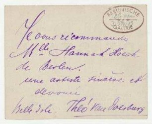 Visitenkarte von Theo van Doesburg mit "NB DE STIJL"-Signet und handschriftlicher Widmung. [Belle Île]