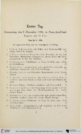 Erster Tag: Donnerstag, den 9. Dezember 1926 (Nr. 1-220)