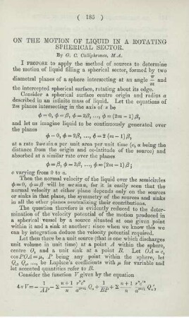 On the motion of liquid in a rotating spherical sector.