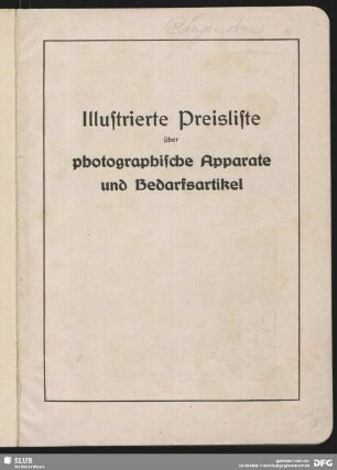 Illustrierte Preisliste über photographische Apparate und Bedarfsartikel
