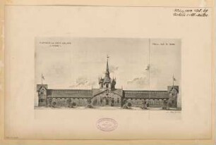 Kurhaus und Badeanlage, Hamm Monatskonkurrenz März 1882: Aufriss Hofansicht des Seitenflügels