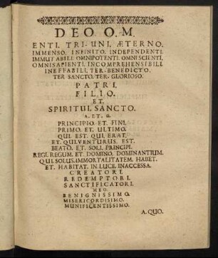 Deo O. M. Enti. Tri- Uni. Æterno. [...]