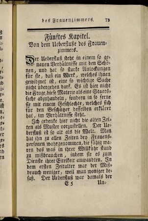 Fünftes Kapitel. Von dem Ueberfluße des Frauenzimmers.