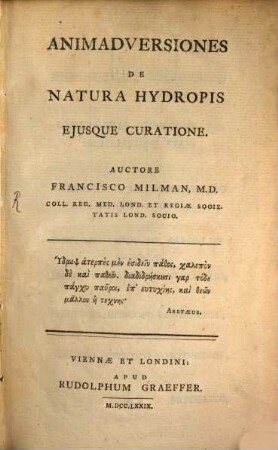 Animadversiones De Natura Hydropis Ejusque Curatione
