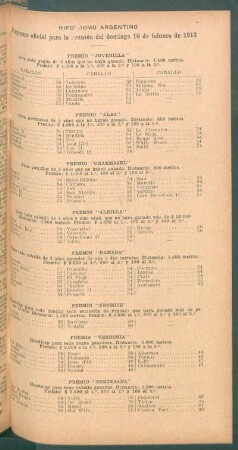 Hipódromo Argentino - Programa oficial para la reunión del domingo 16 de febrero de 1913