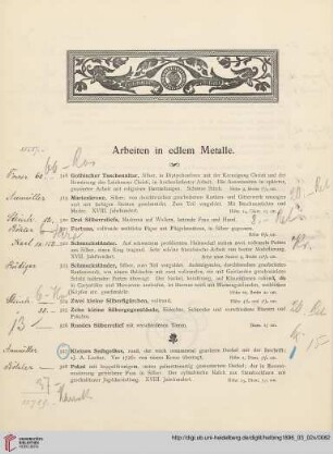 Arbeiten in edlem Metalle (Nr. 318 - 408a)