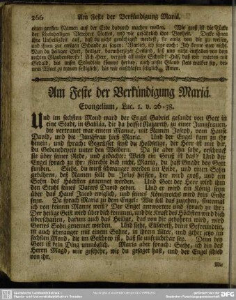 Am Feste der Verkündigung Mariä. Evangelium, Luc. 1. v. 26-38