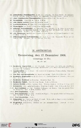 III. Auctionstag: Donnerstag, den 17. Dezember 1908, vormittags 10 Uhr (Nr. 343-520)