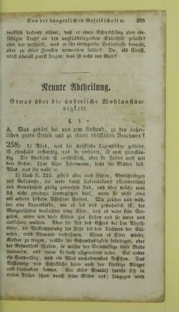 Neunte Abtheilung. Etwas über die äußerliche Wohlanstänigkeit