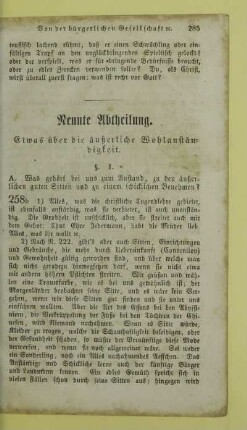 Neunte Abtheilung. Etwas über die äußerliche Wohlanstänigkeit