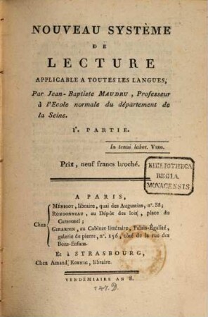 Nouveau Système De Lecture : Applicable A Toutes Les Langues, 1
