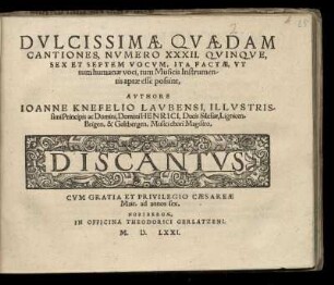 Johannes Knöfel: Dulcissimae quaedam cantiones. Discantus