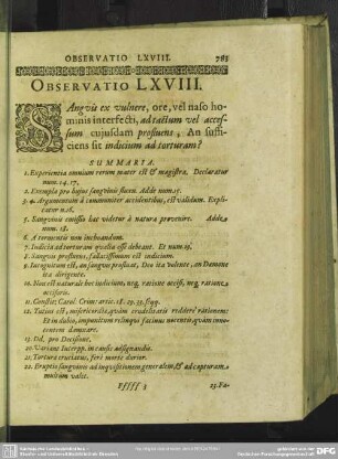 Observatio LXVIII. Sangvis ex vulnere, ore, vel naso hominis interfecti, ad tactum vel accessum cuiusdam prostuens, An sufficienssit indicium ad torturam?