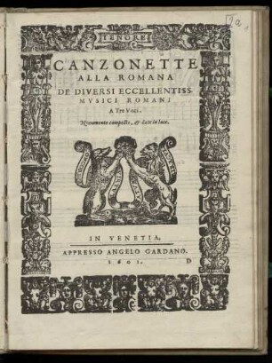Canzonette alla romana ... a tre voci. Tenore