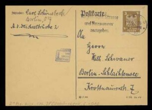 Brief von Carl Schönebeck an Wilhelm Schwaner