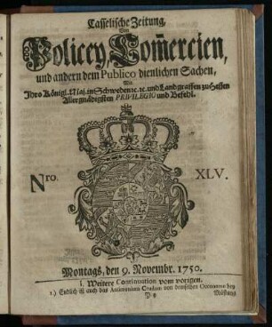 Nro. XLV, Montags, den 9. Novembr. 1750