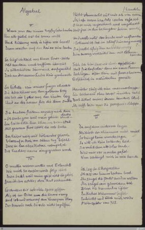 Algabal (Hymnen Pilgerfahrten Algabal) - [Sammelhandschrift] - StGA-George I,0262 : [SW II:H2(Algabal)]