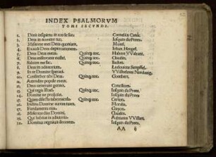 Index Psalmorum. Tomi secundi