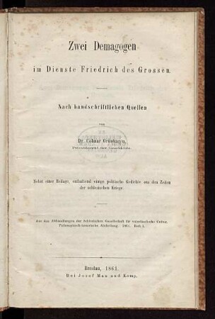 Zwei Demagogen im Dienste Friedrich des Grossen