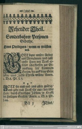Zehender Theil. Sonderbahrer Personen Gebethe