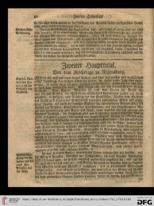 Zweiter Haupttitul: Von dem Reichstage zu Regensburg