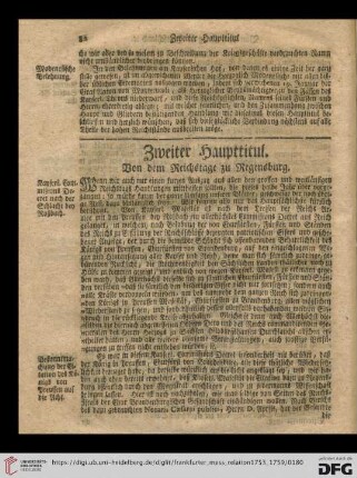 Zweiter Haupttitul: Von dem Reichstage zu Regensburg