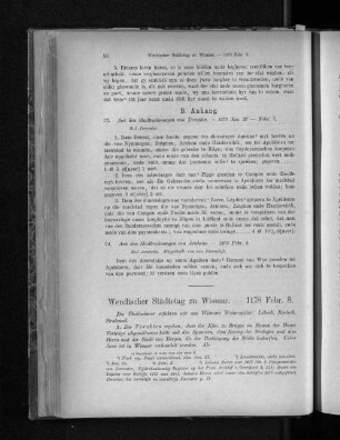 Wendischer Städtetag zu Wismar. - 1478 Febr. 8.