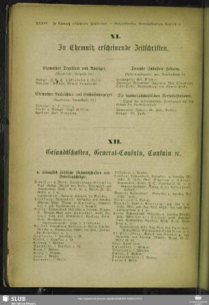 XII. Gesandtschaften, General-Consuln, Consuln etc.