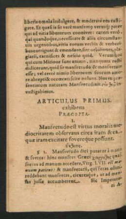 Articulus Primus exhibens Praecepta.