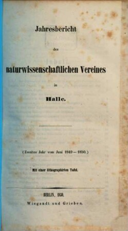 Jahresbericht des Naturwissenschaftlichen Vereines in Halle. 2. 1849/50, Juni