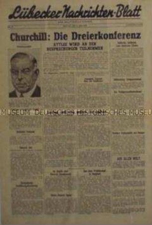 Mitteilungsblatt der britischen Militärregierung "Lübecker Nachrichten-Blatt" zur Potsdamer Konferenz der Alliierten