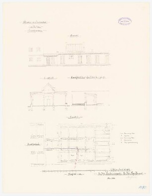 Gefängnis, Wohlau: Lazarettanbau: Grundriss, Aufriss, Querschnitt 1:100