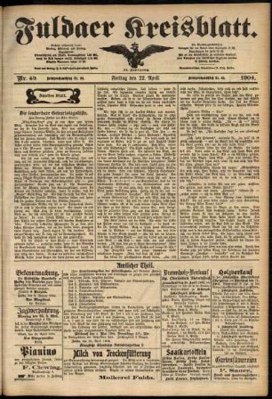 Zweite Ausgabe vom Freitag, den 22. April 1904.