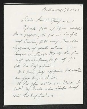 Brief von Charlotte Kiep an Margarete Hauptmann