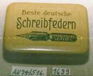 Automaten-Blechdose für "Beste deutsche Schreibfedern HERM. MÜLLER LEIPZIG-L."