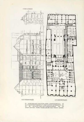 Vereinshaus des Berliner Lehrervereins. Alexanderstrasse 41 und Kurze Strasse 3-5. Schnitt und Kellergrundriss