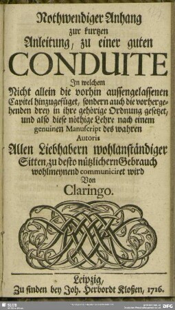 Nothwendiger Anhang zur kurtzen Anleitung, zu einer guten Conduite