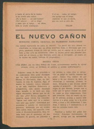 El nuevo cañon : Monólogo cómico, original de Florencio Parravicini