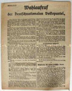Flugblatt der Deutschnationalen Volkspartei zur Wahl der Nationalversammlung 19. Januar 1919