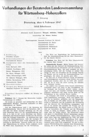 7. Sitzung, Bebenhausen, 4.2.1947