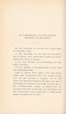 De voorstellen van den vorigen Minister van Kolonien