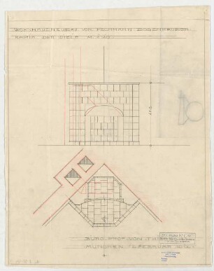 Thiersch, Friedrich von; München; Haus Pechmann - Kamin der Diele (Schnitte)