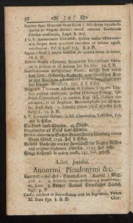 Libri Juridici, Anonymi Pseudonymi &c.