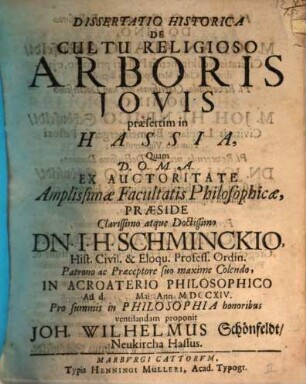Diss. hist. de cultu religioso arboris Iovis, praesertim in Hassia