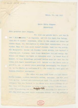 Brief an Fritz Jürgens : 11.05.1911