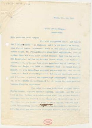 Brief an Fritz Jürgens : 11.05.1911