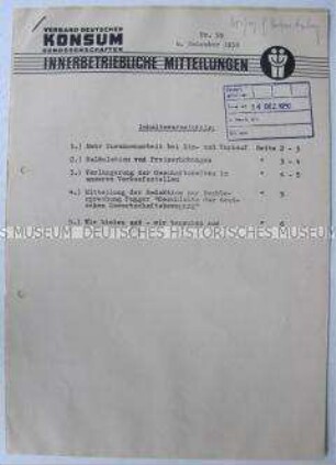 Informationsdienst des Verbandes Deutscher Konsum- Genossenschaften u.a. zur Preispolitik