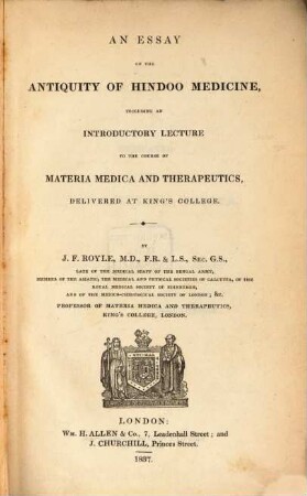 An essay on the antiquity of Hindoo medicine
